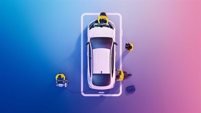 Renault Service - A businesswoman walking alongside her blue Twingo