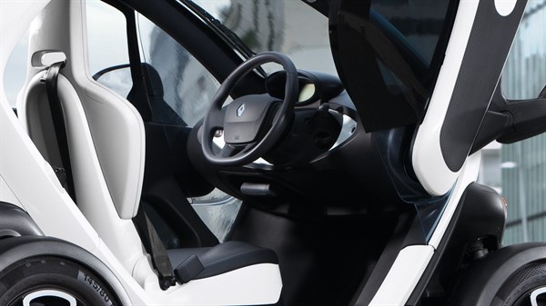Renault Twizy interior design view with side doors opened

